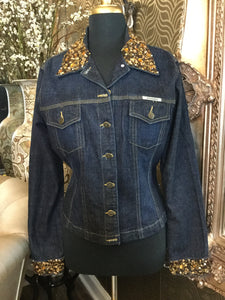 Blue jean bronze beaded jacket