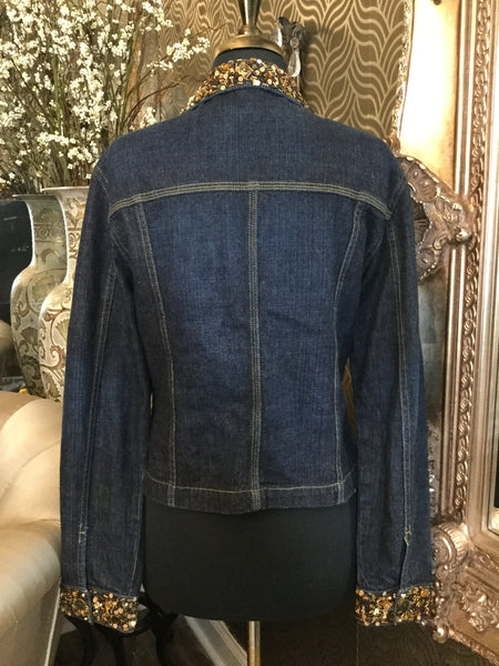 Blue jean bronze beaded jacket