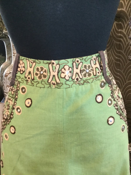 Green embroidered beaded skirt