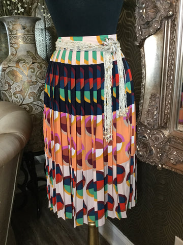 Multi colorful print abstract pleaded skirt