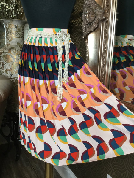 Multi colorful print abstract pleaded skirt