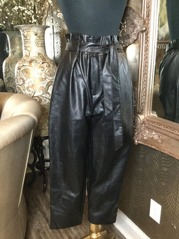 Black vegan leather belt pants