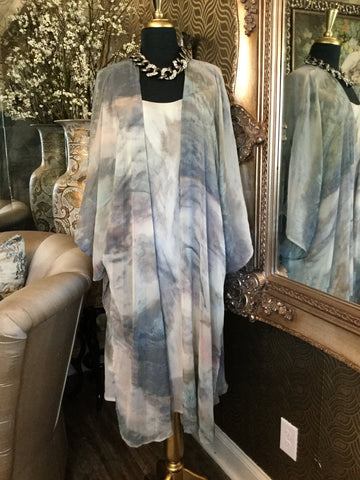 Gray white multi print duster dress
