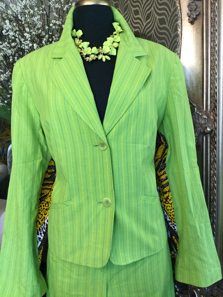 Green stripe animal print jacket pants
