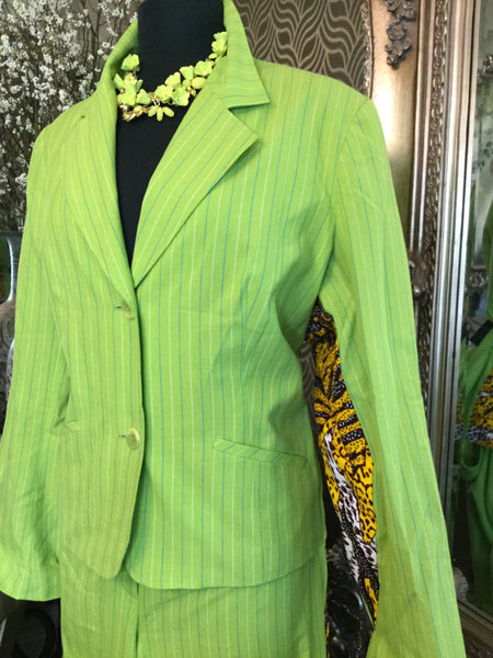 Green stripe animal print jacket pants