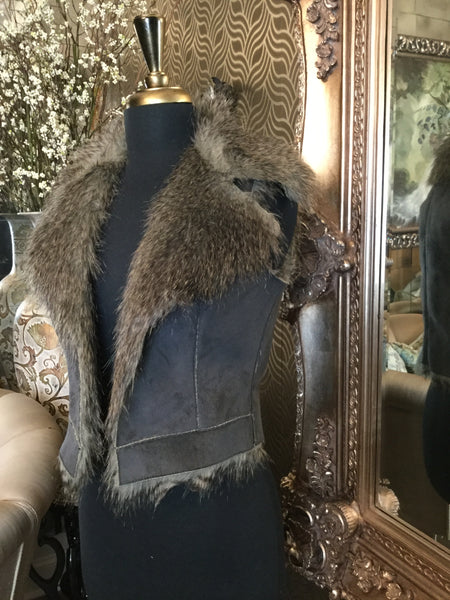 charcoal gray faux suede fur lined vest