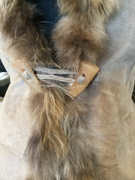 Tan leather suede racoon fur vest