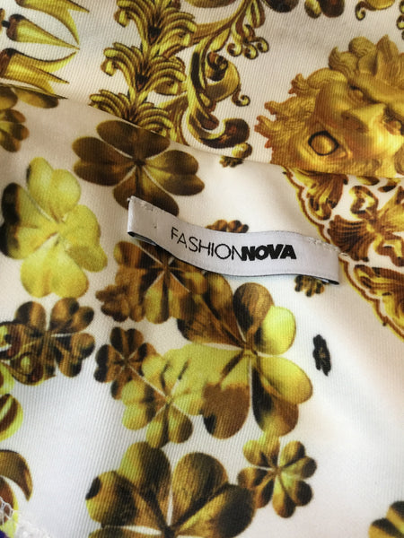 White brown floral print belt jacket