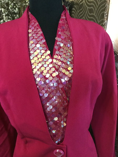 Vintage hot pink clear sequin jacket