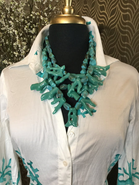 white teal coral print top