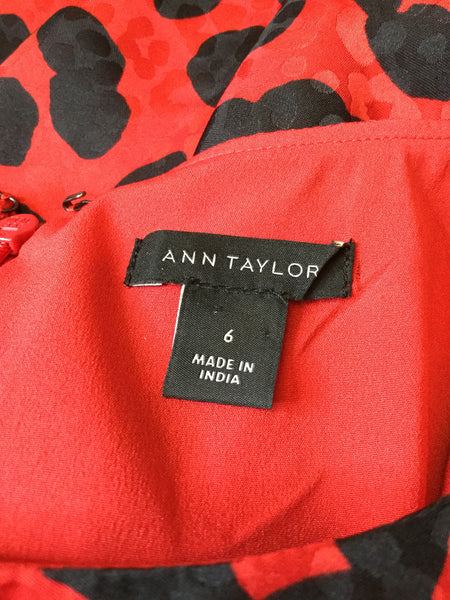 Red black animal print bottom pleated dress