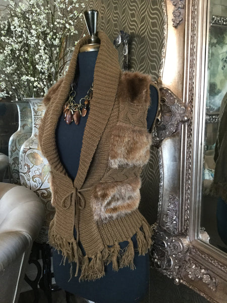 Brown faux fur fringe vest