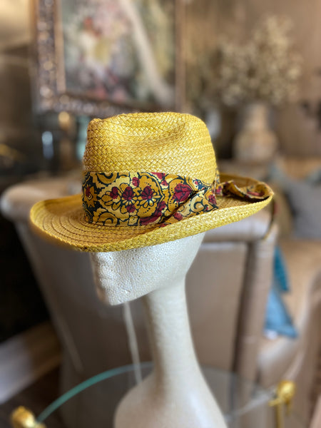 Vintage tan fabric fedora hat