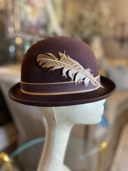 Vintage brown wool feather hat