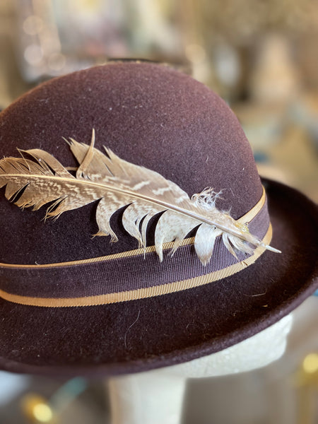 Vintage brown wool feather hat