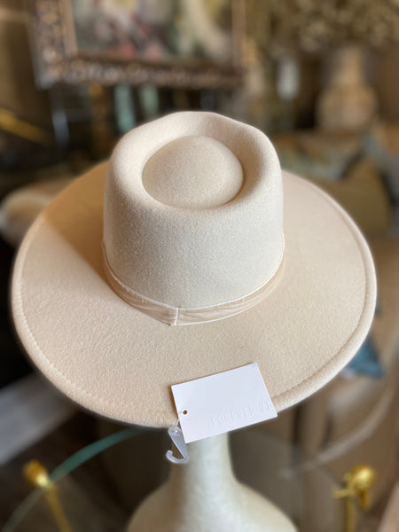 Cream velvet trim fedora hat