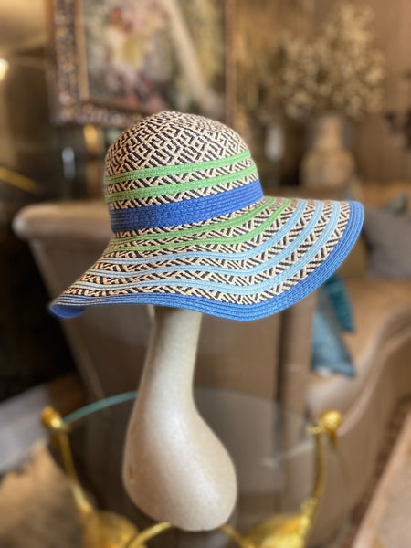 Blue multi strip paper straw hat