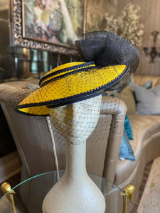 Black yellow straw headpiece hat