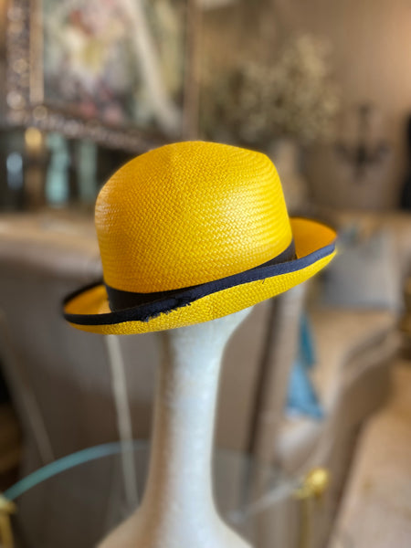 Vintage black yellow bowler straw hat