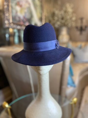 Vintage blue felt brim fedora wool hat