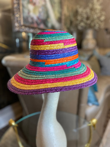 Vintage Mutli colorful strip straw hat
