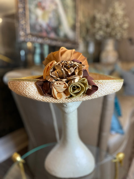 Vintage  straw fabric rose hat