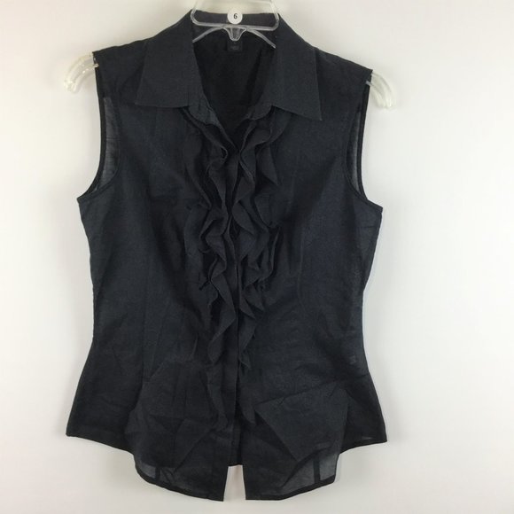 Ruffle front button down sleeveless top