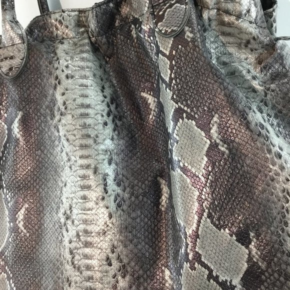 Metallic embossed snake skin print hobo bag