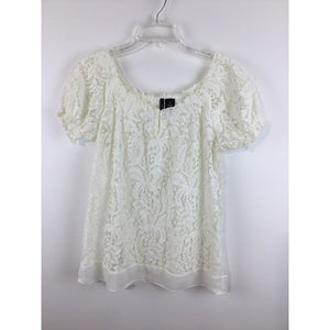 Lace print puff short sleeves top