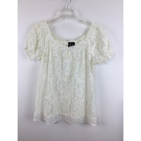 Lace print puff short sleeves top