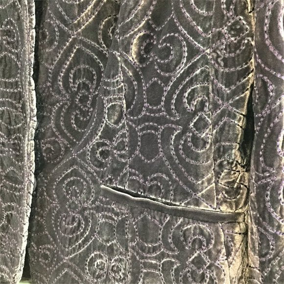 Embroidered print velvet snap jacket