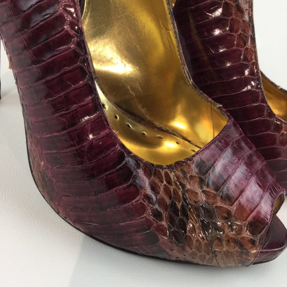 Snakeskin peep-toe sling back heels