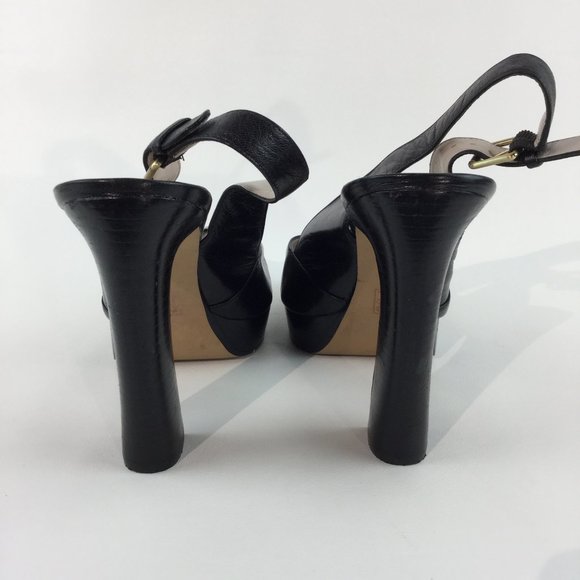 Leather peep-toe sling back heels
