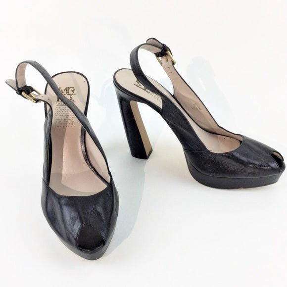 Leather peep-toe sling back heels