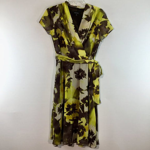 Floral print w/belt short sleeves dress
