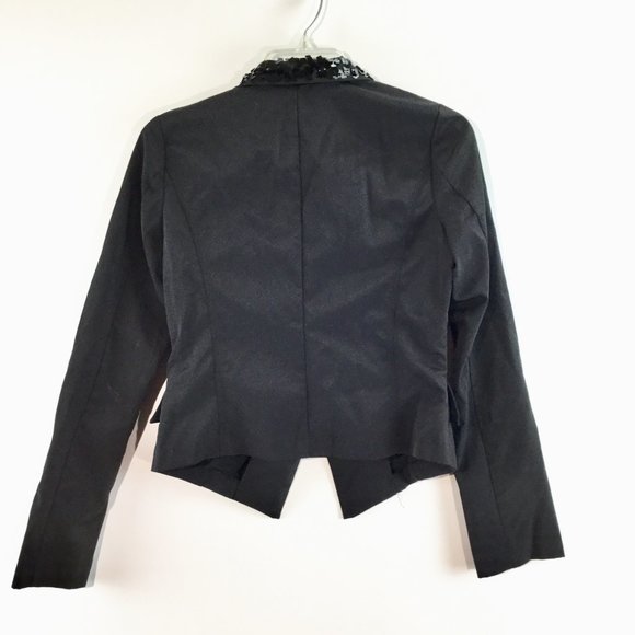 Sequin trim collar one button jacket
