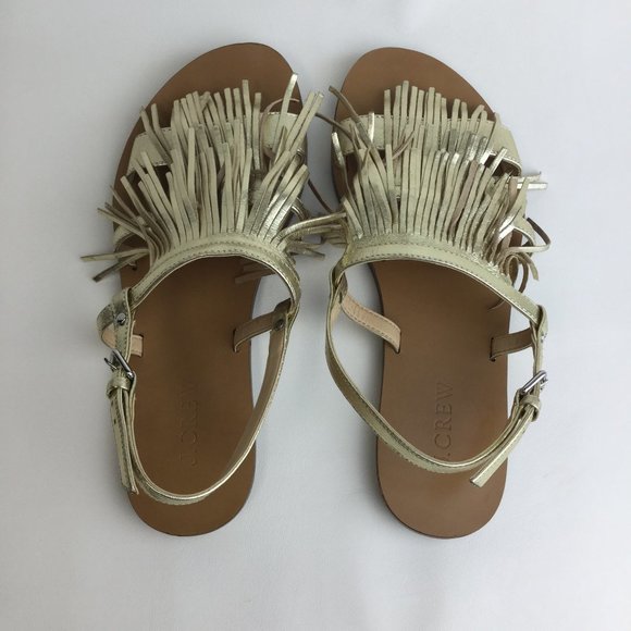 Gold fringe flat sandals Size 6.5