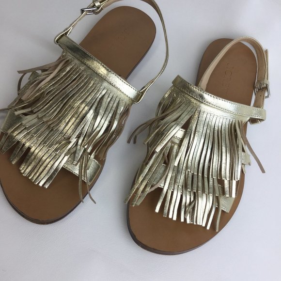 Gold fringe flat sandals Size 6.5