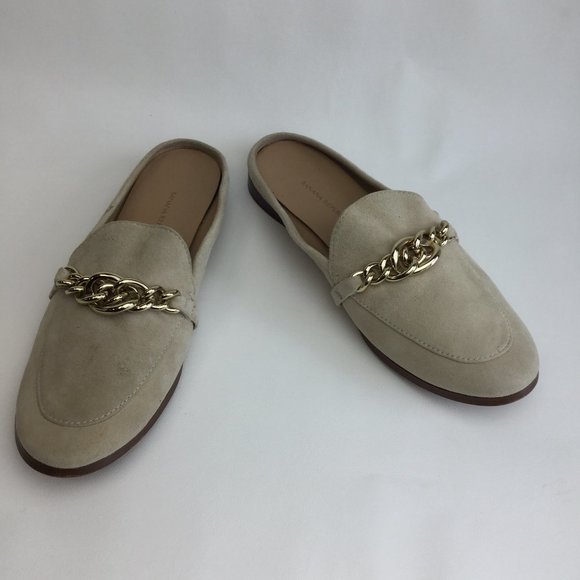 Suede almond gold chin flat loafer