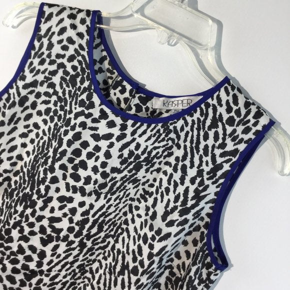 Leopard print blue trim sleeveless top