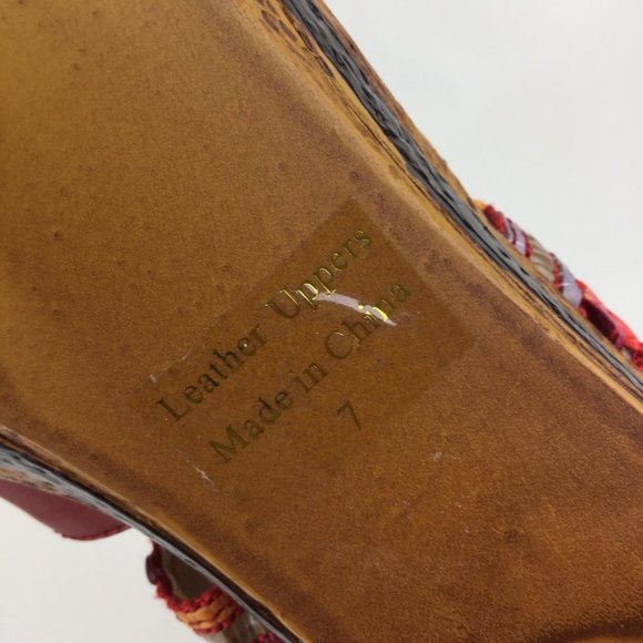 Leather print slide -in wedge heels