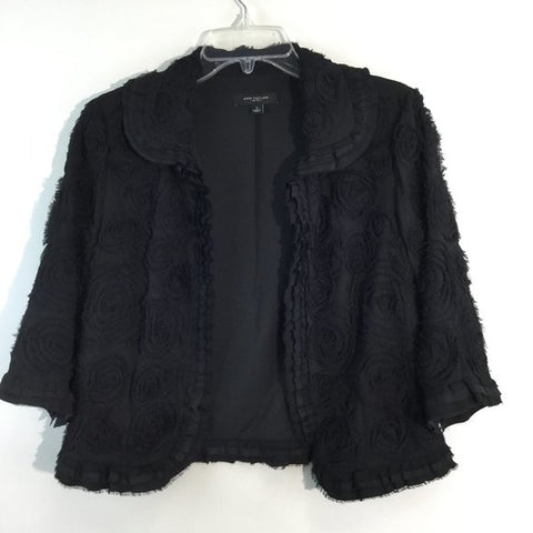 Frabic open front ruffle trim jacket