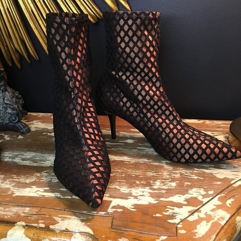 Diamond pattern print ankle boots